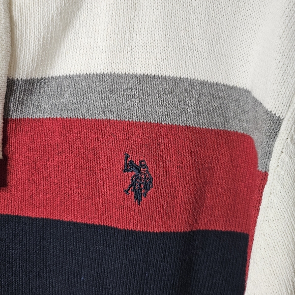 U.S. Polo Assn Men’s Large Striped Quarter Zip Sweater Cream Colorblock NWT - Picture 4 of 11